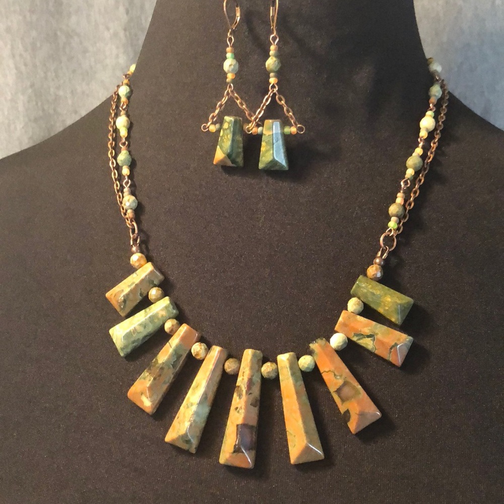 handmade natural stone necklace and earrings set